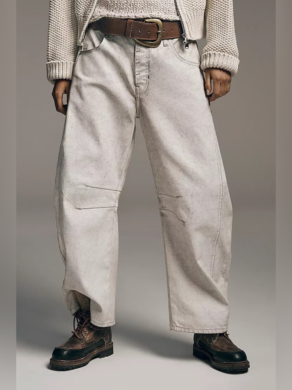 New Free People We The Free Good Luck White Lightning Coated Barrel Jeans sz 26